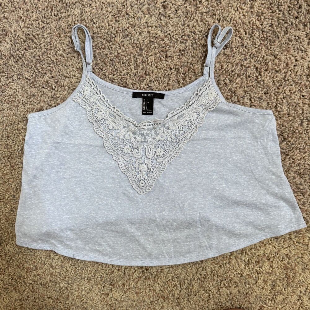 Forever 21 women size small cropped tank cami shirt blue F21
